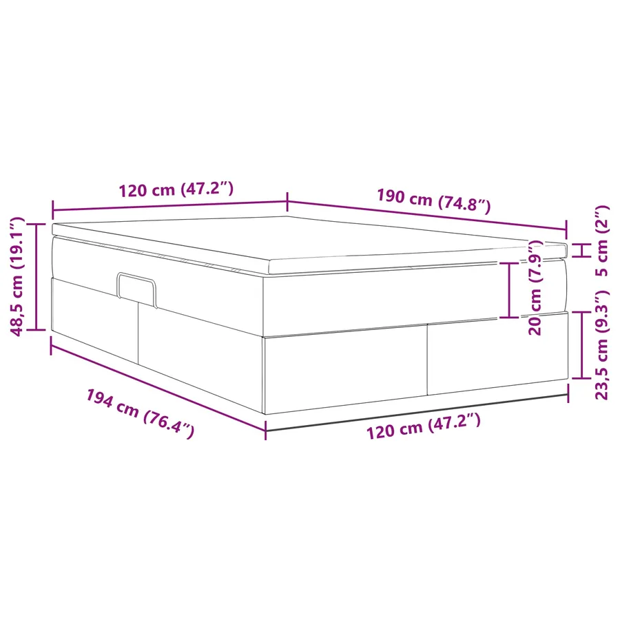 Lit avec rangement et matelas Gris clair 120 x 190 cm Velours - 13