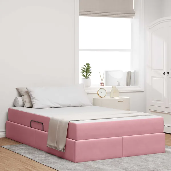 Lit avec rangement et matelas Rose 120 x 190 cm Velours