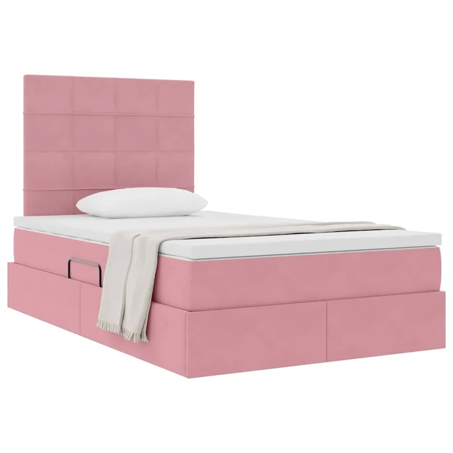 Lit avec rangement et matelas Rose 120 x 190 cm Velours - 3