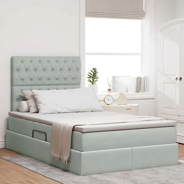 Lit de rangement LED avec matelas Gris clair 120 x 190 cm