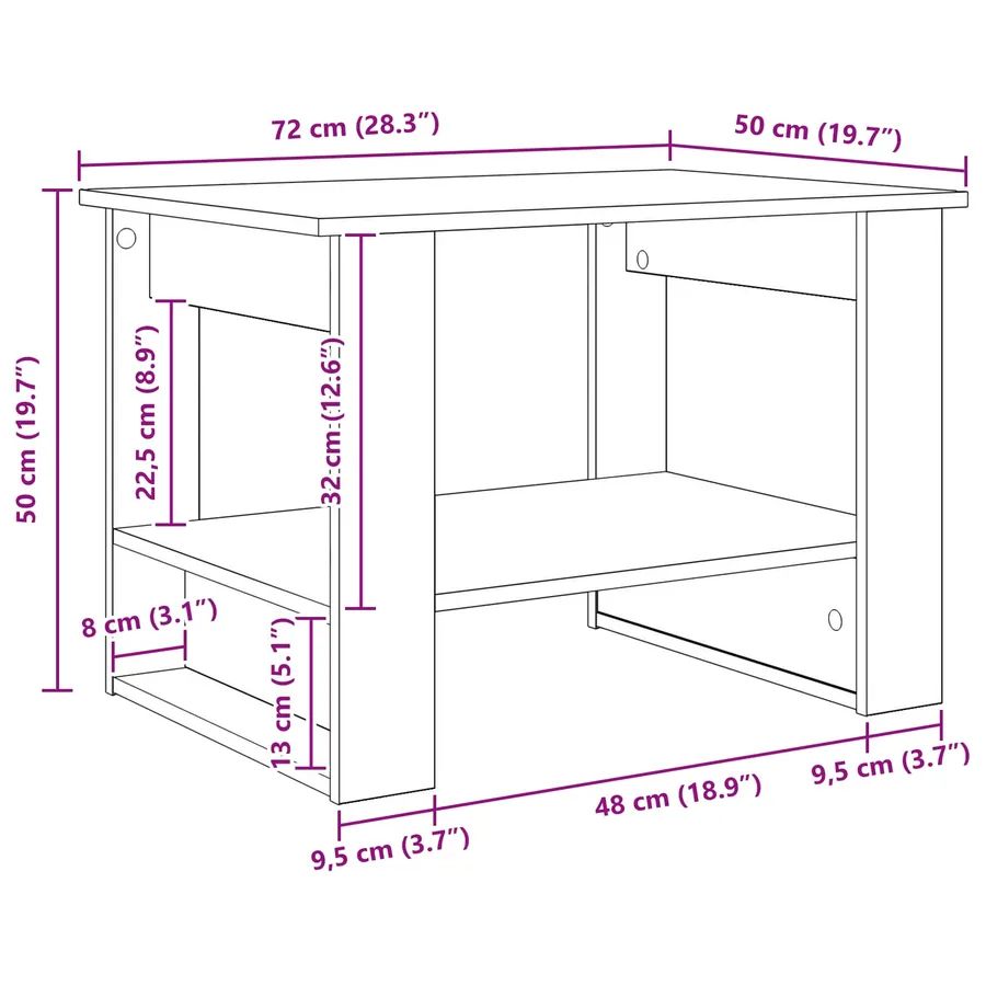 Table basse Chêne artisanal 72 x 50 x 50 cm Bois d'ingénierie - 11