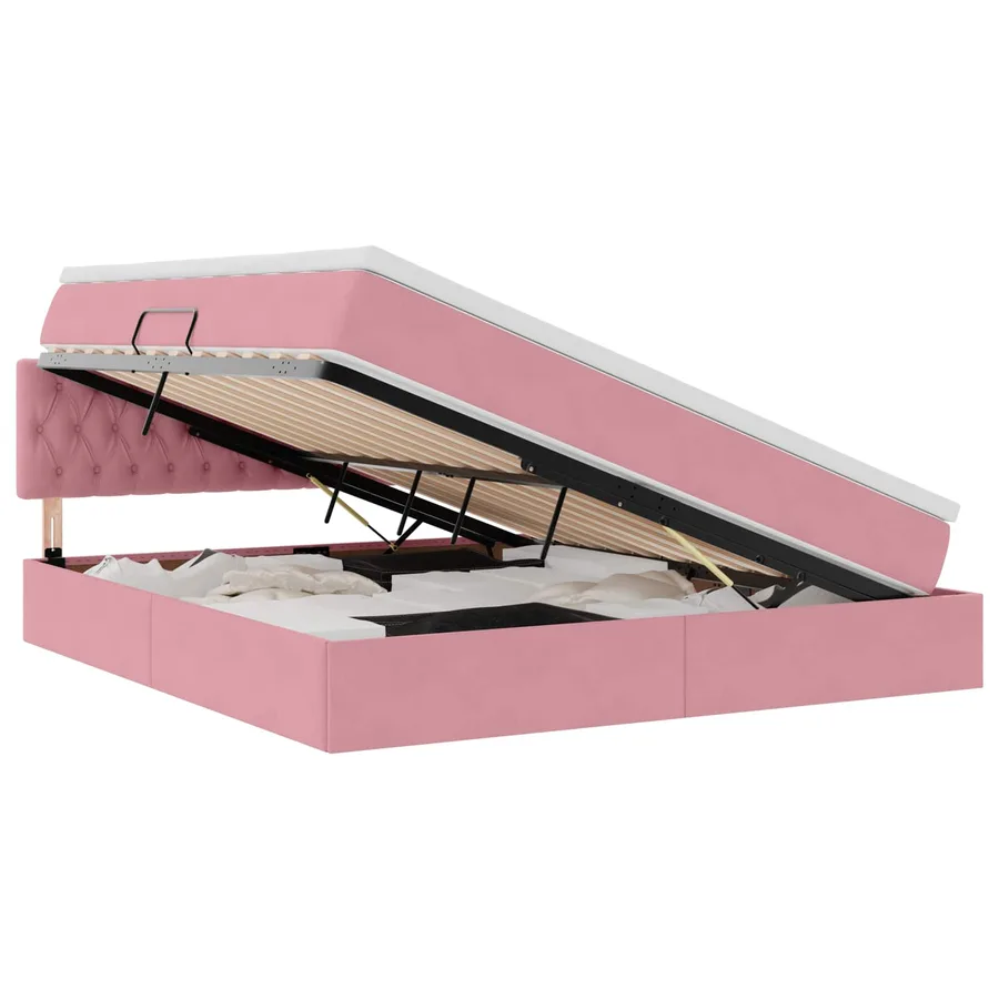 Lit de rangement LED avec matelas Rose 160 x 200 cm Velours - 2
