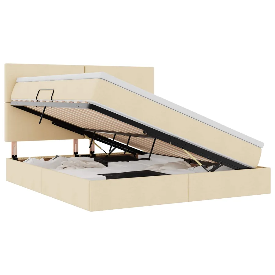 Lit avec rangement et matelas Crème 160 x 200 cm tissu - 2