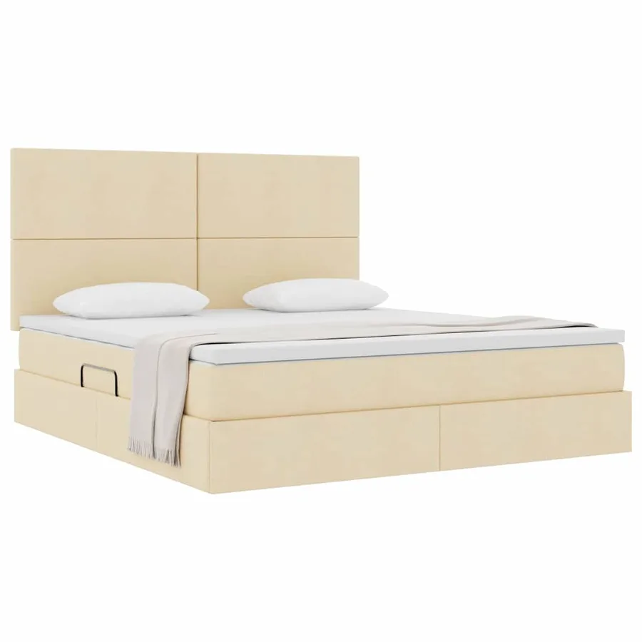 Lit avec rangement et matelas Crème 160 x 200 cm tissu - 3