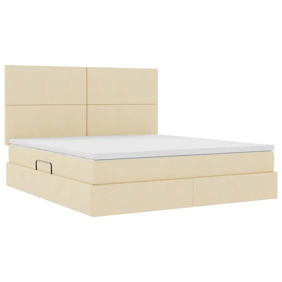Lit avec rangement et matelas Crème 160 x 200 cm tissu - 5