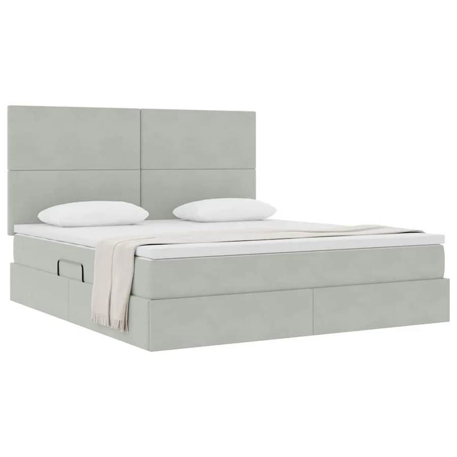 Lit avec rangement et matelas Gris clair 160 x 200 cm Velours - 3