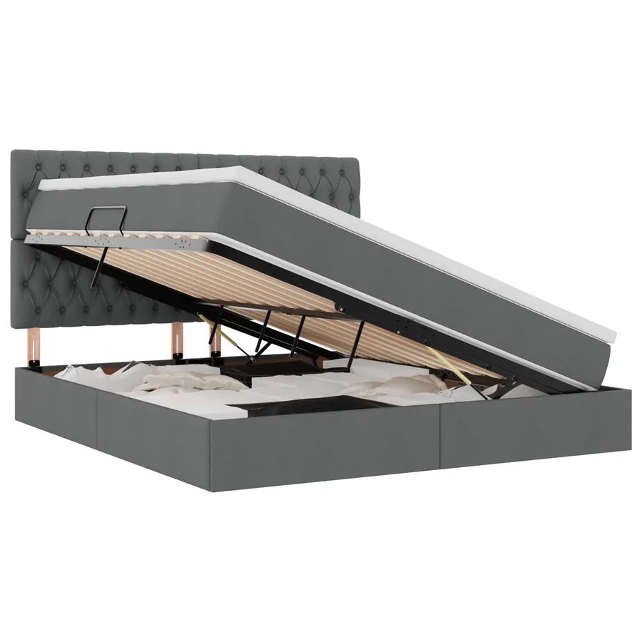 Lit avec rangement et matelas Gris foncé 160 x 200 cm tissu - 2