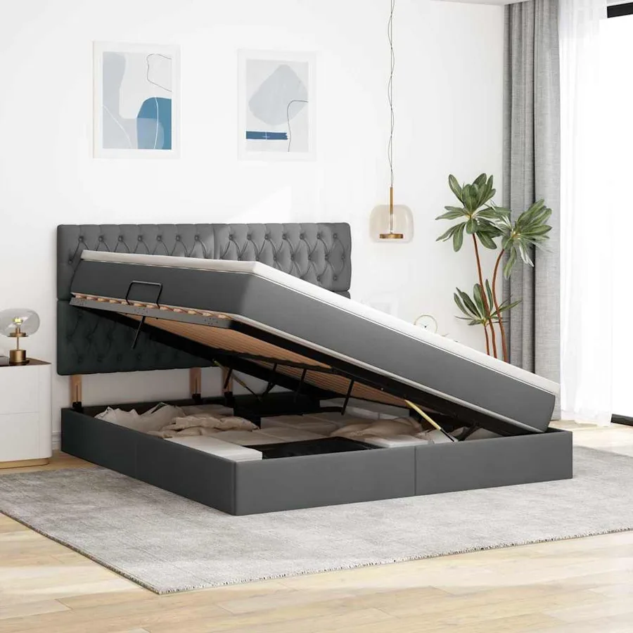 Lit avec rangement et matelas Gris foncé 160 x 200 cm tissu - 4
