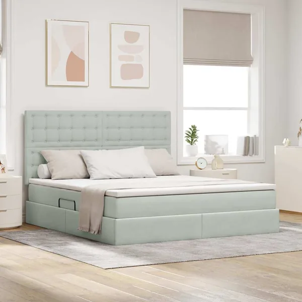 Lit avec rangement et matelas Gris clair 160 x 200 cm Velours