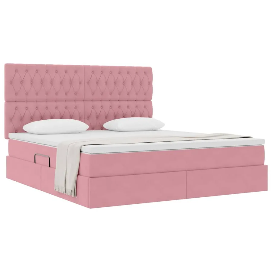 Lit avec rangement et matelas Rose 160 x 200 cm Velours - 3