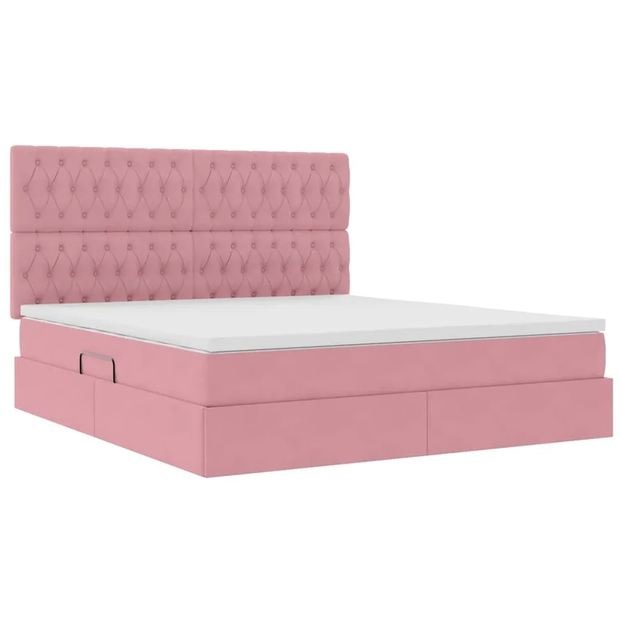 Lit avec rangement et matelas Rose 160 x 200 cm Velours - 5