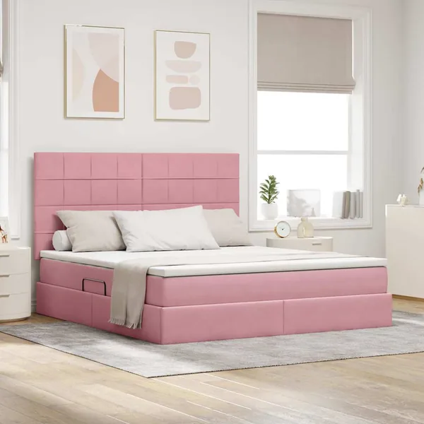 Lit de rangement LED avec matelas Rose 160 x 200 cm Velours