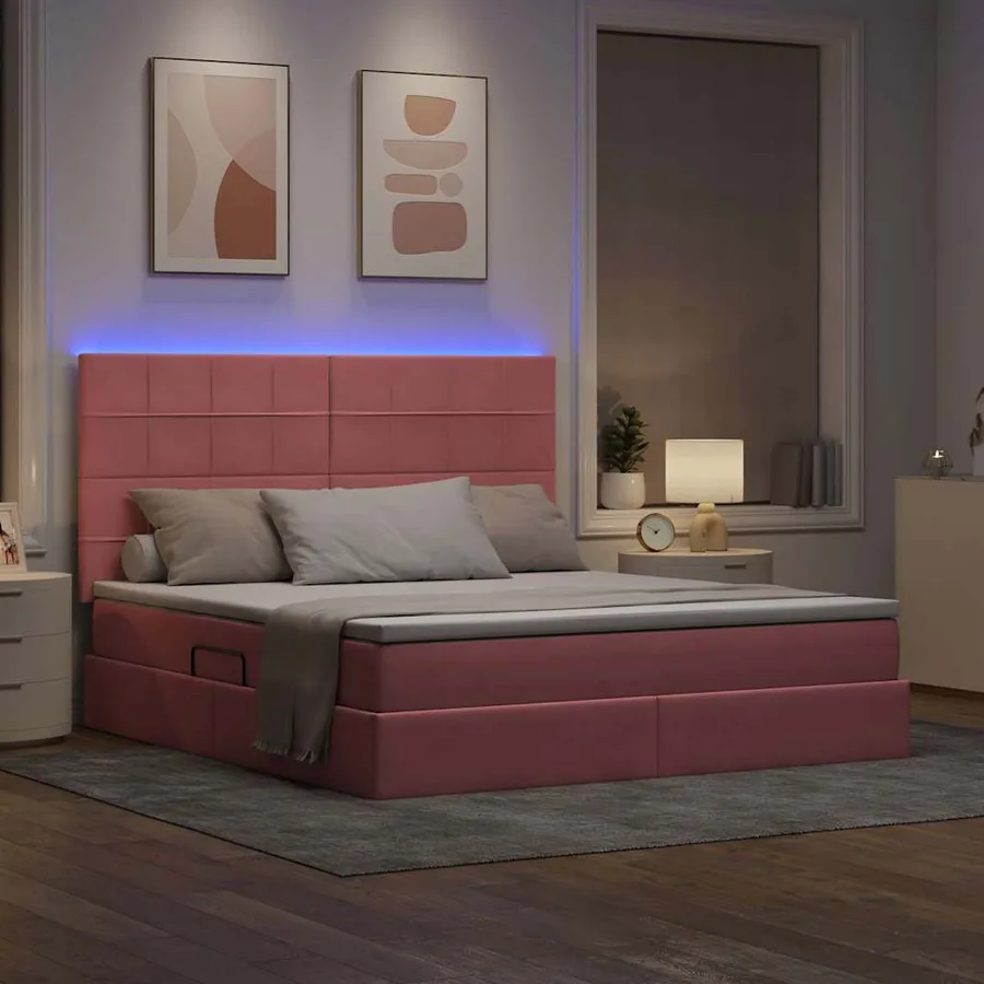 Lit de rangement LED avec matelas Rose 160 x 200 cm Velours - 5