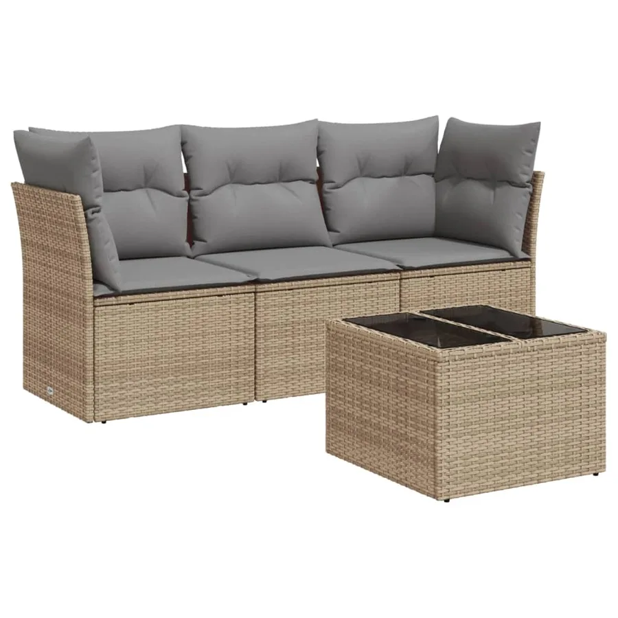 Salon de jardin avec coussins 4 pcs beige résine tressée - 2
