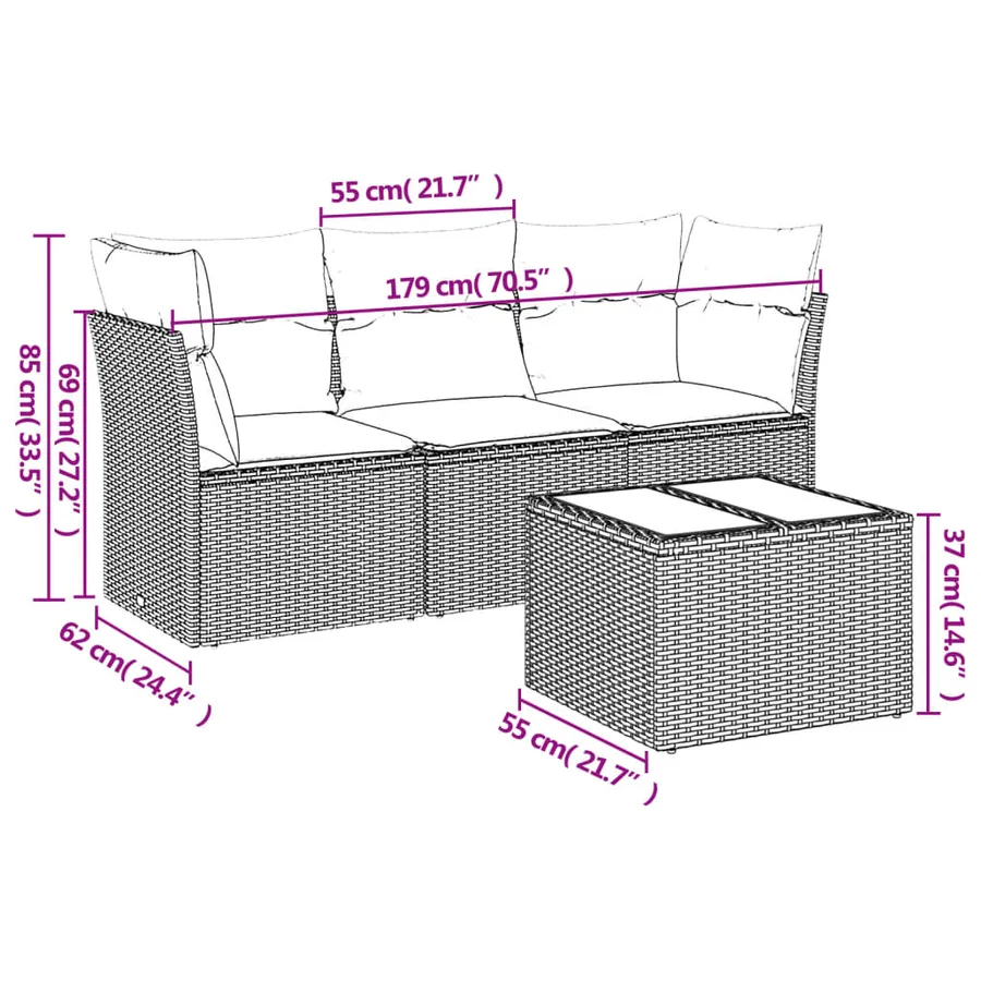Salon de jardin avec coussins 4 pcs beige résine tressée - 3