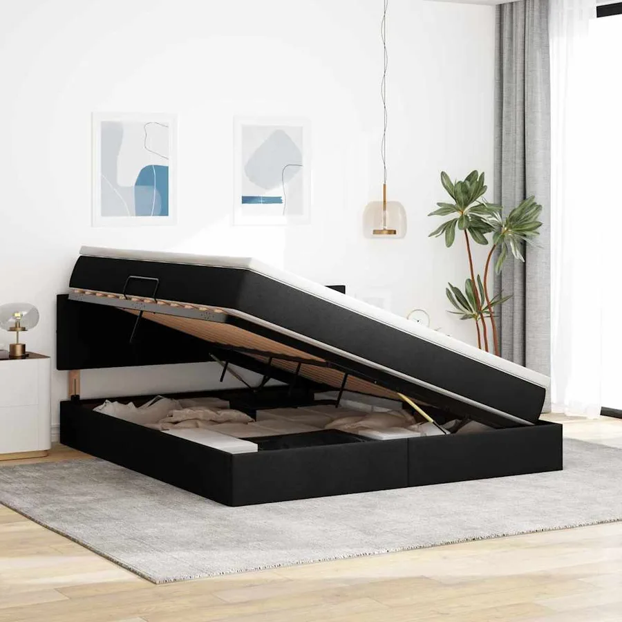 Lit avec rangement et matelas avec matelas Noir 160 x 200 cm - 4