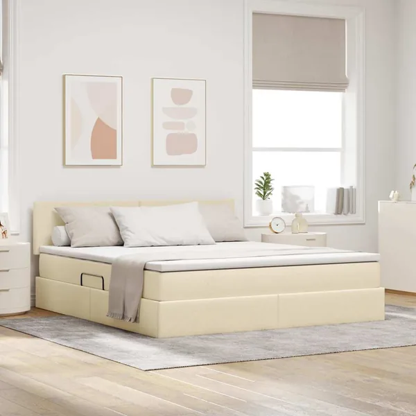Lit avec rangement et matelas avec matelas Crème 160 x 200 cm