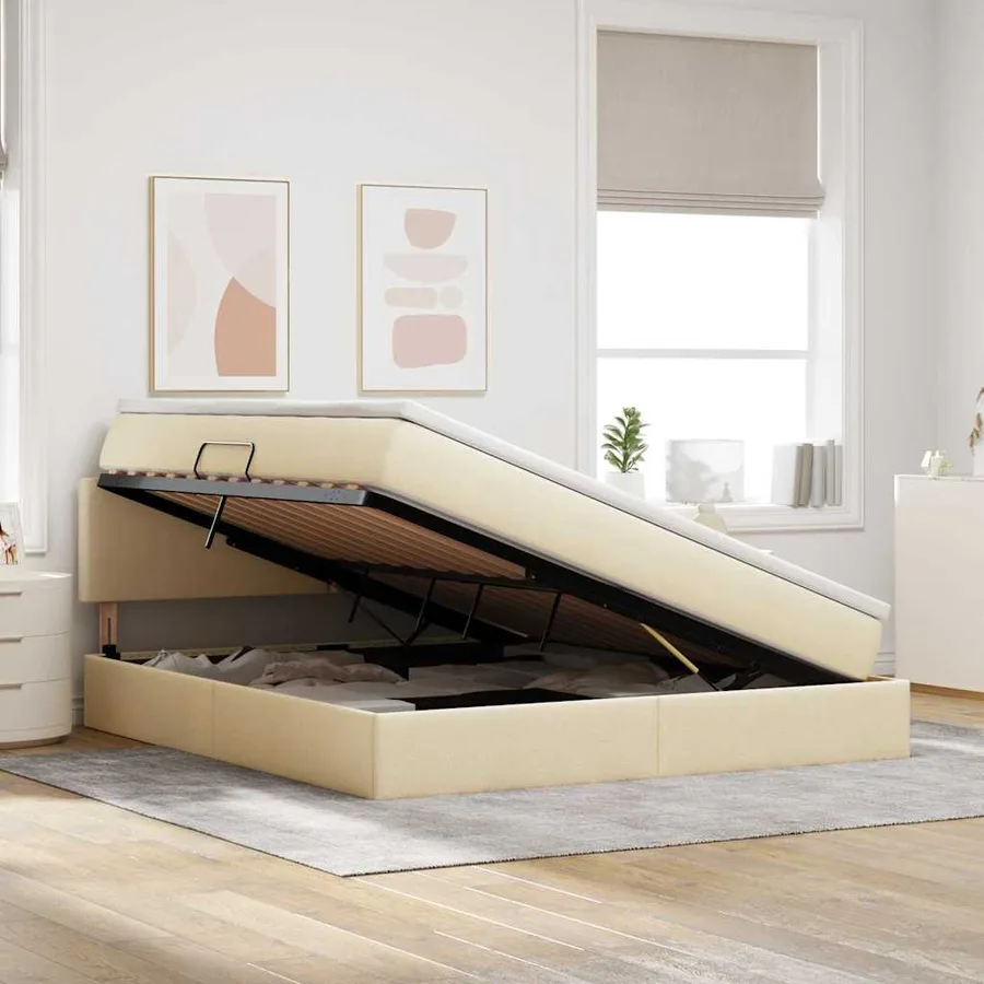 Lit avec rangement et matelas avec matelas Crème 160 x 200 cm - 4