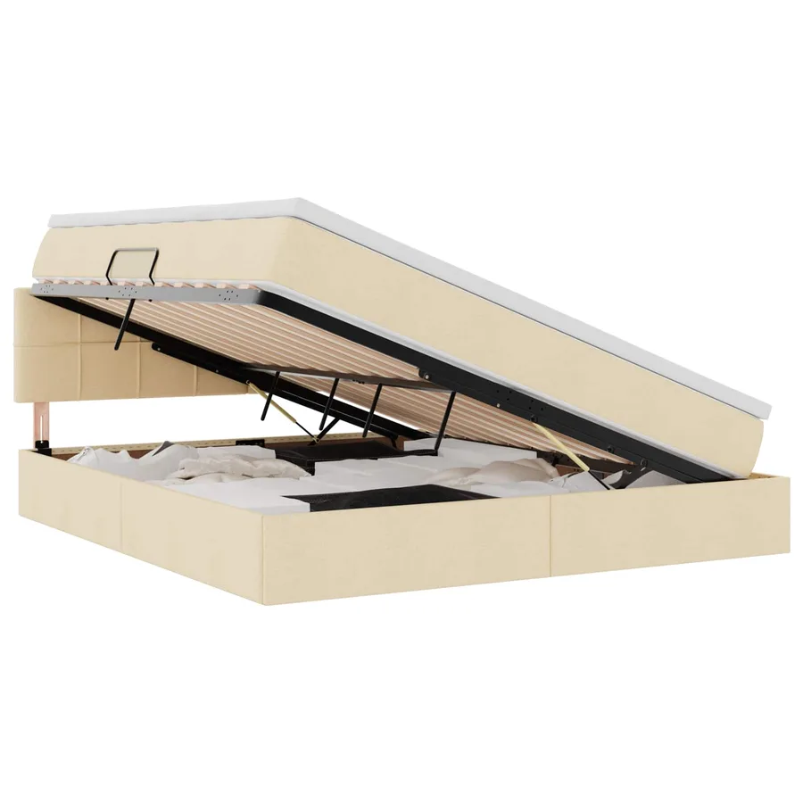 Lit de rangement LED avec matelas Crème 160 x 200 cm Tissu - 2