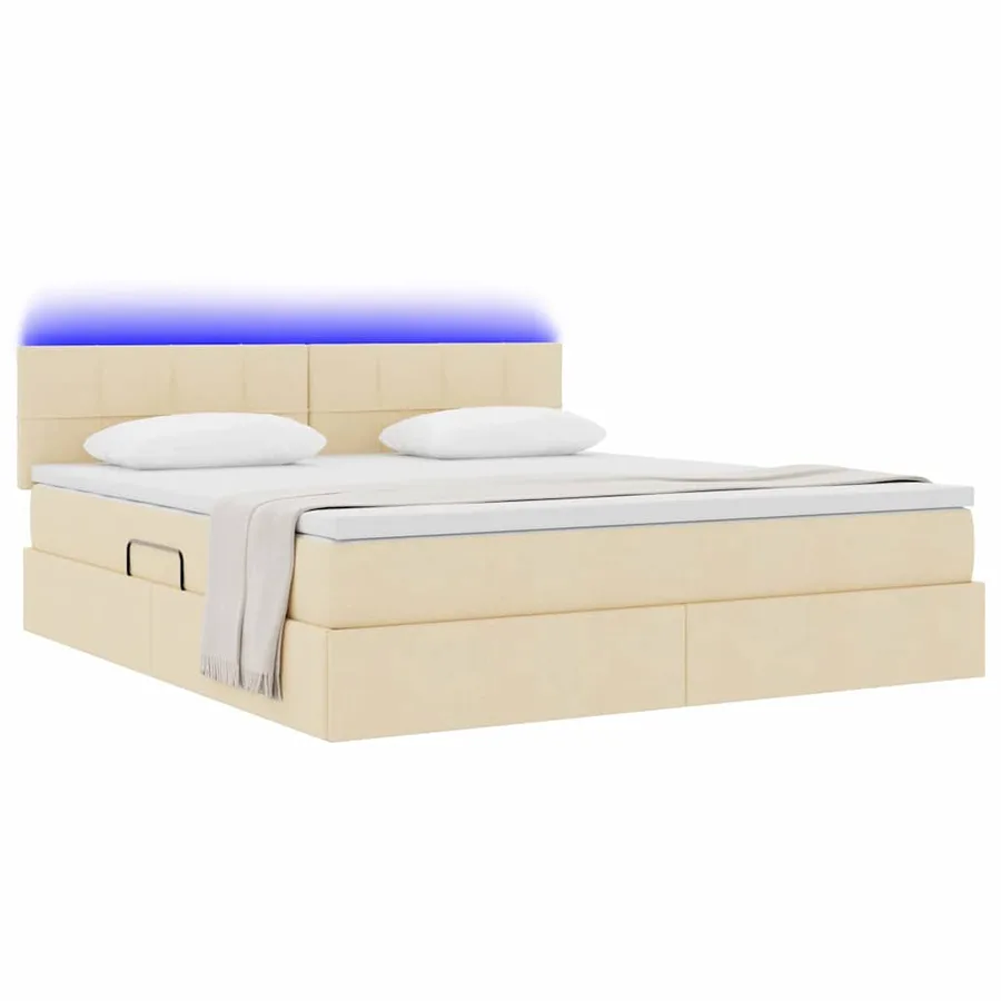 Lit de rangement LED avec matelas Crème 160 x 200 cm Tissu - 3