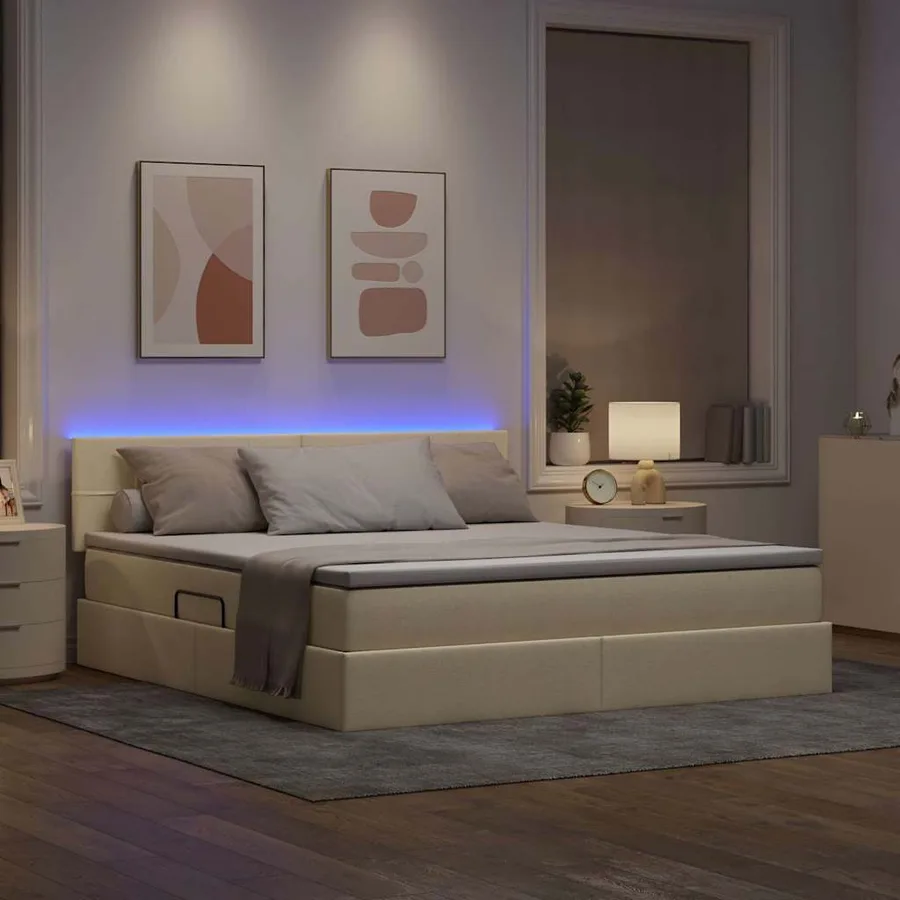 Lit de rangement LED avec matelas Crème 160 x 200 cm Tissu - 5