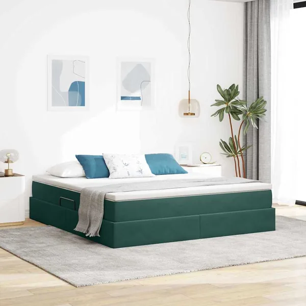 Lit avec rangement et matelas Vert foncé 160 x 200 cm Velours