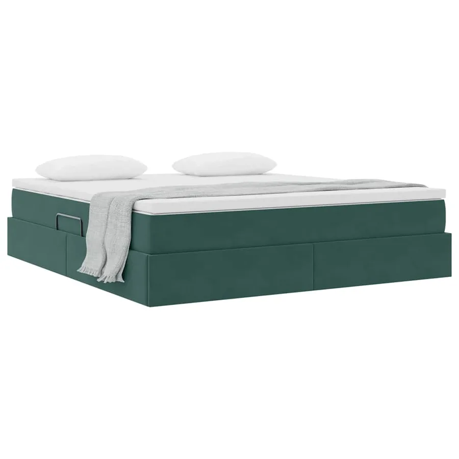 Lit avec rangement et matelas Vert foncé 160 x 200 cm Velours - 3