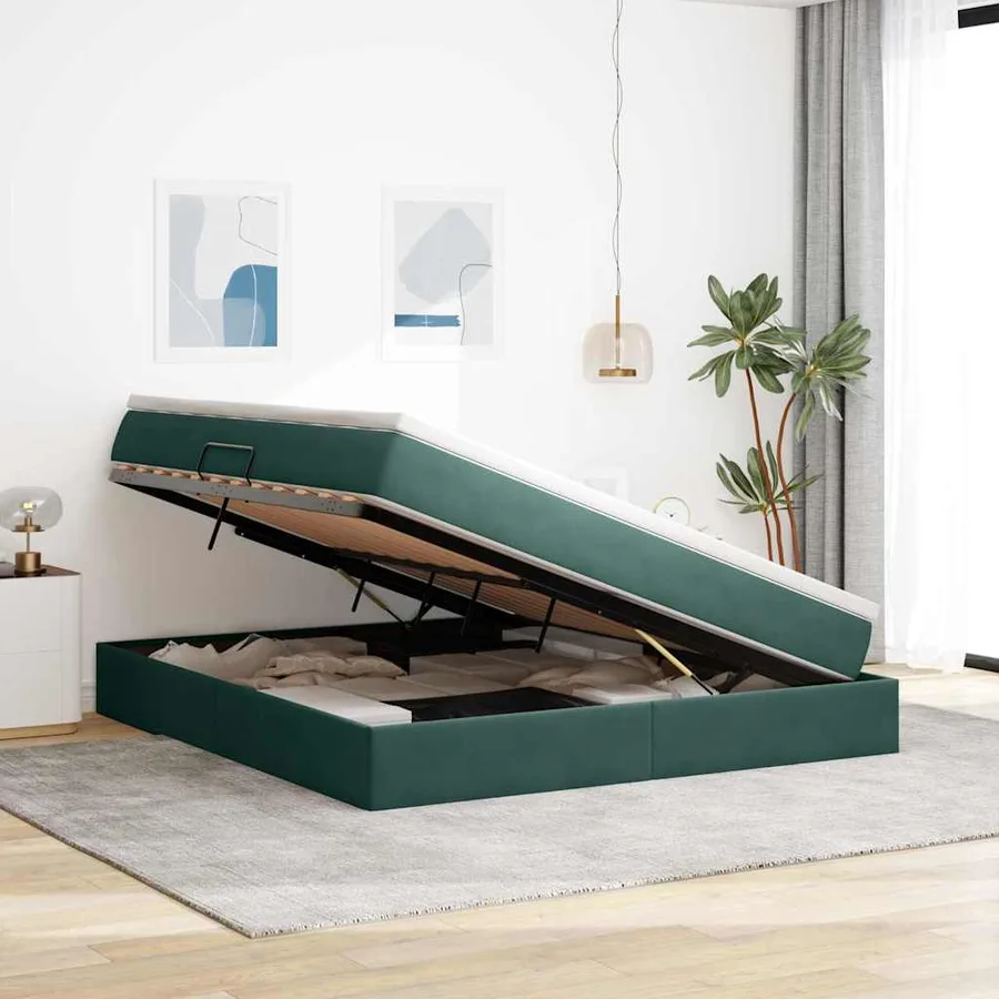 Lit avec rangement et matelas Vert foncé 160 x 200 cm Velours - 4