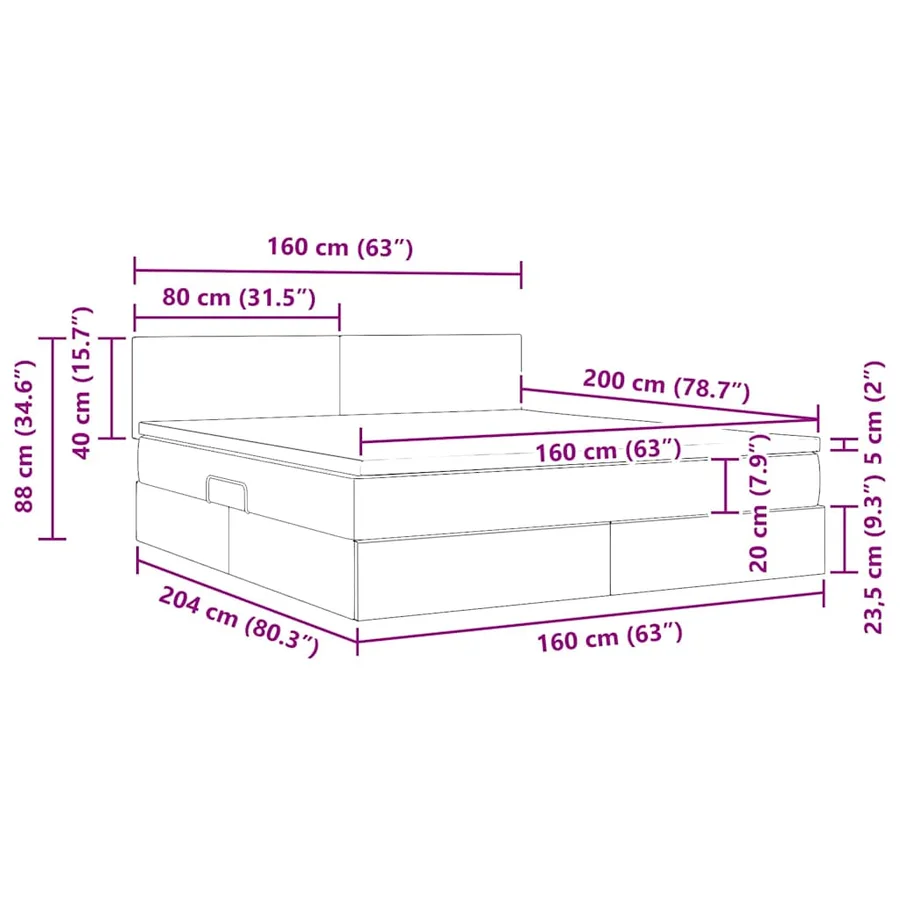 Lit de Rangement avec matelas Noir 160 x 200 cm Velours - 16