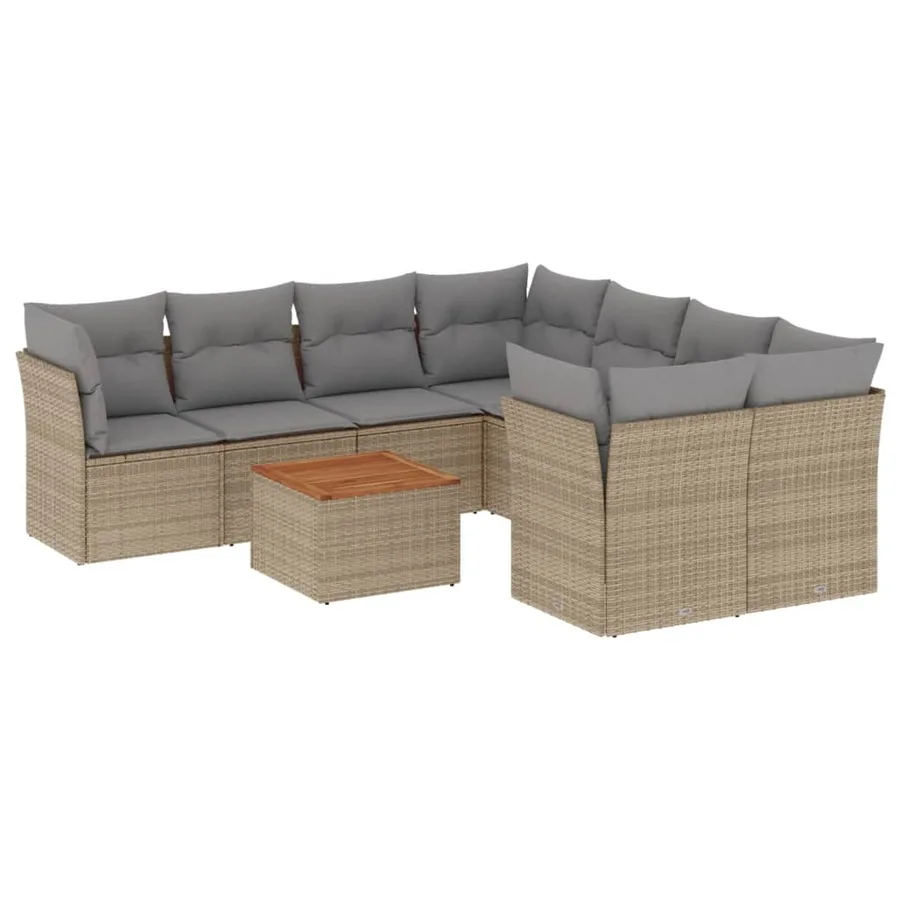 Salon de jardin avec coussins 9 pcs beige résine tressée - 2