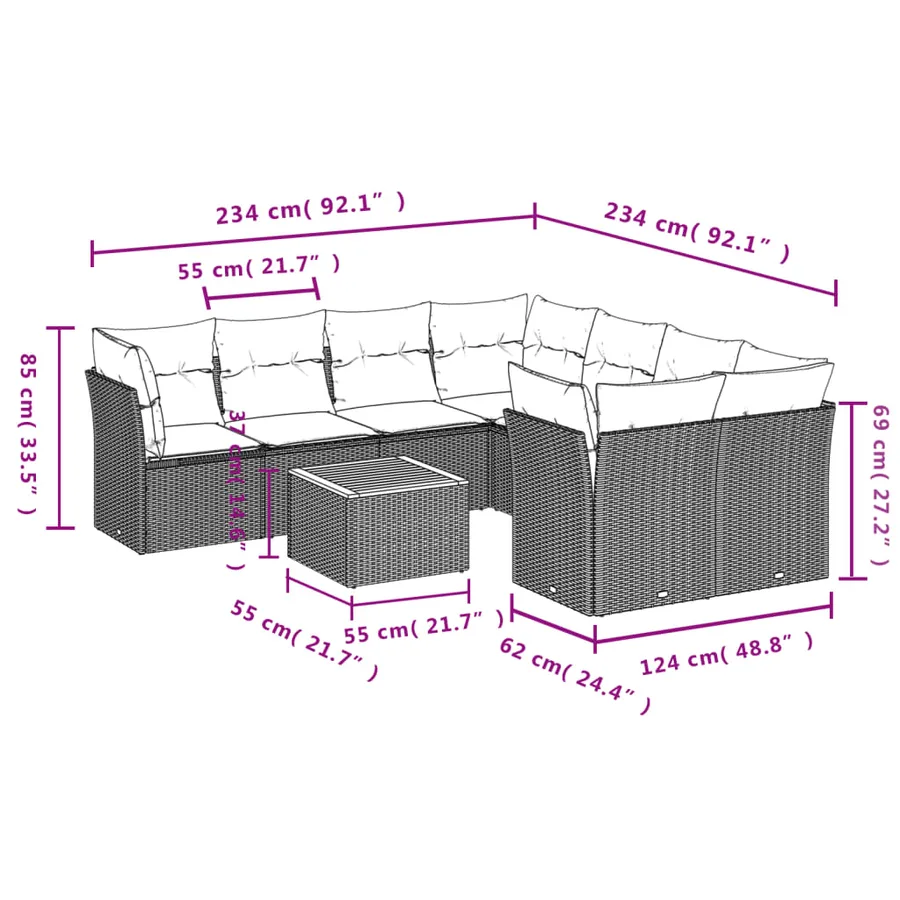 Salon de jardin avec coussins 9 pcs beige résine tressée - 3