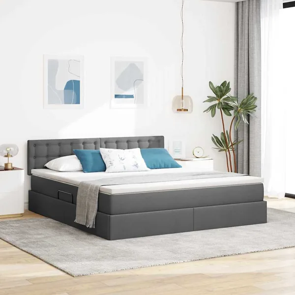 Lit avec rangement et matelas Gris foncé 160 x 200 cm
