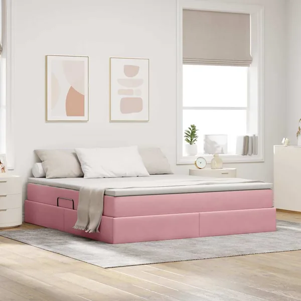 Lit avec rangement et matelas Rose 160 x 200 cm Velours