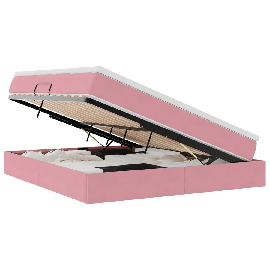 Lit avec rangement et matelas Rose 160 x 200 cm Velours - 2