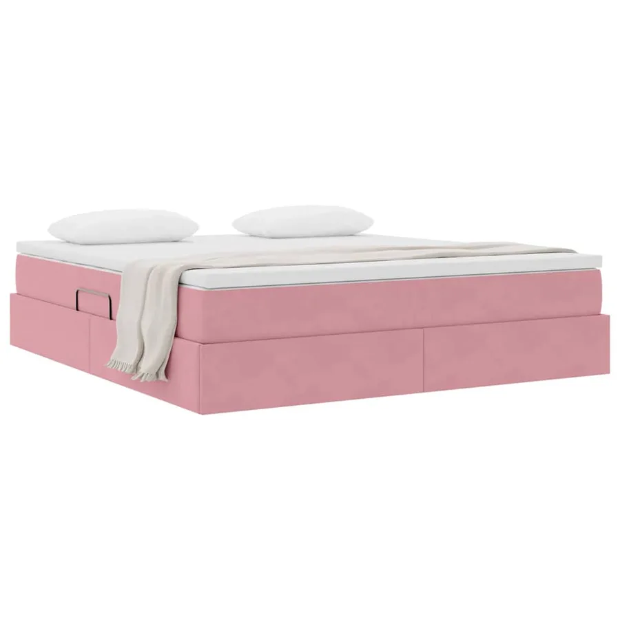 Lit avec rangement et matelas Rose 160 x 200 cm Velours - 3