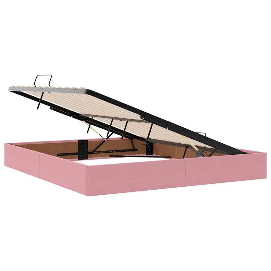 Lit avec rangement et matelas Rose 160 x 200 cm Velours - 6