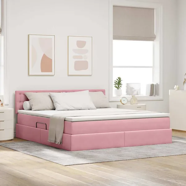Lit de Rangement avec matelas Rose 160 x 200 cm Velours