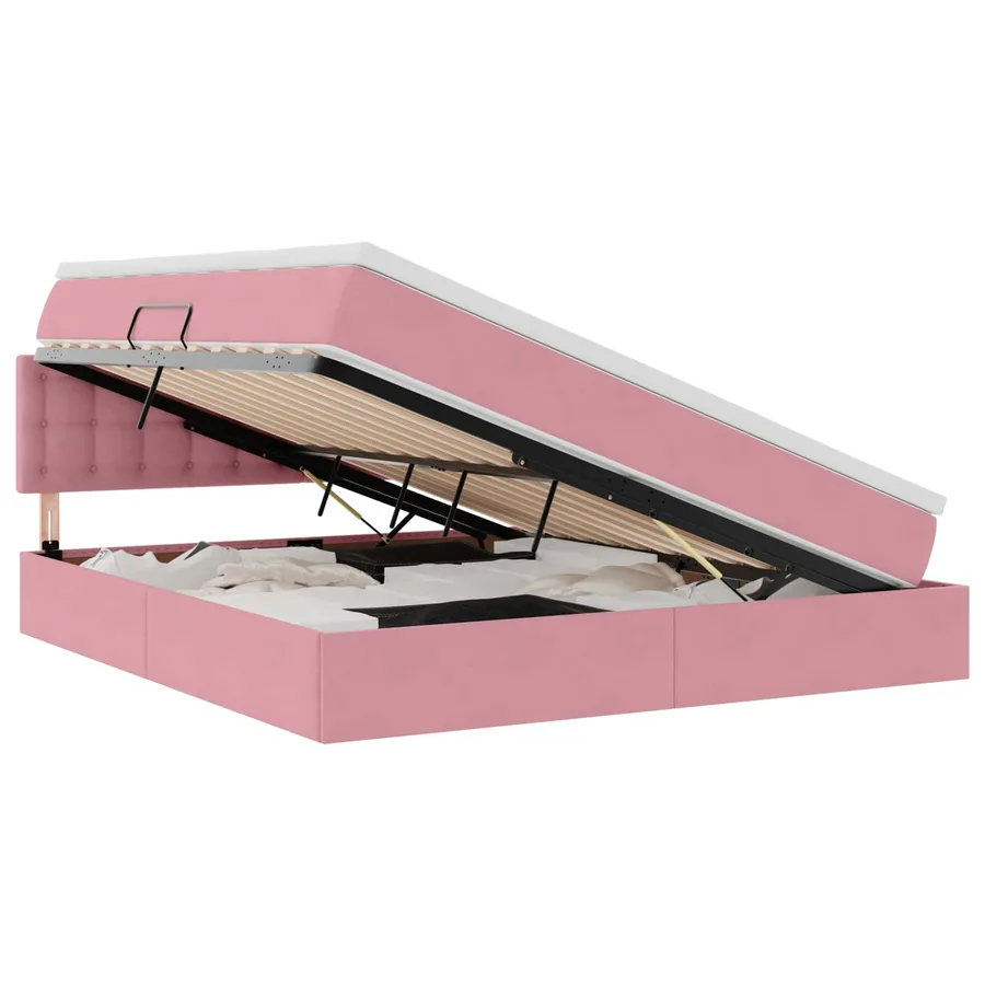Lit de Rangement avec matelas Rose 160 x 200 cm Velours - 2