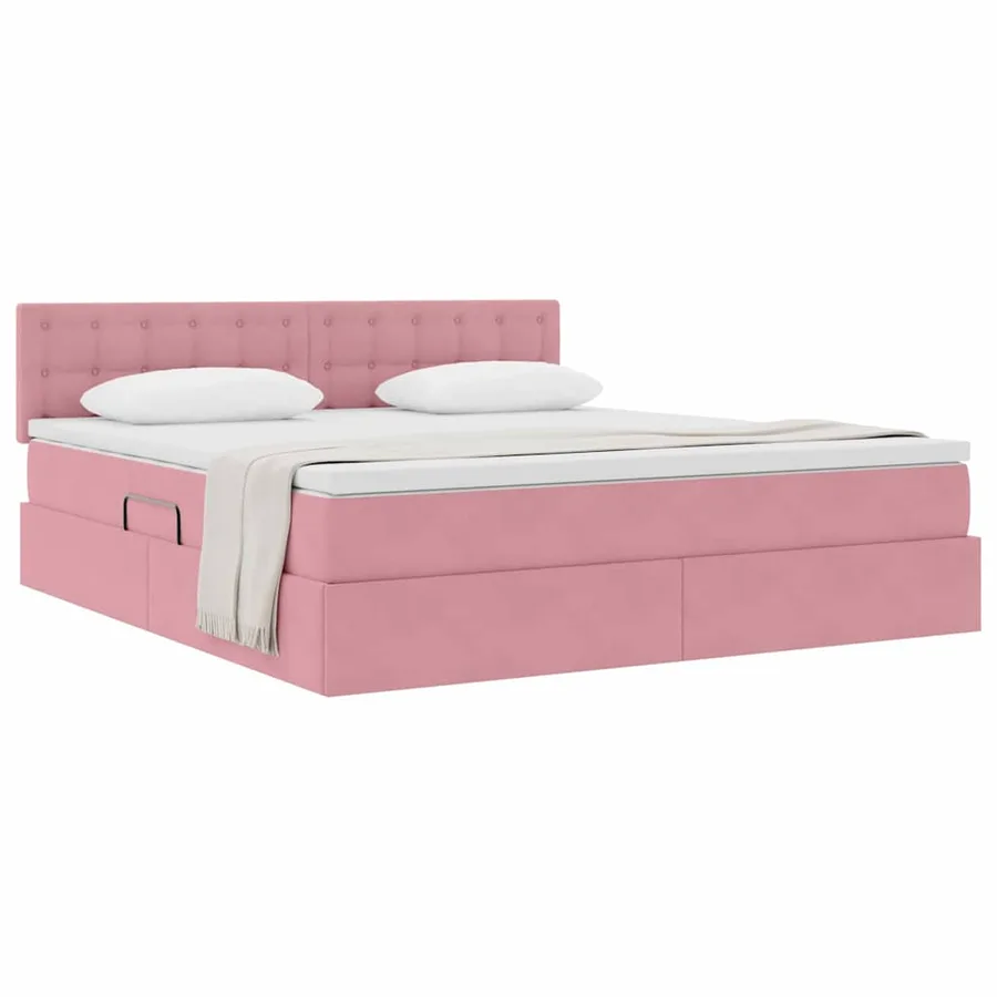 Lit de Rangement avec matelas Rose 160 x 200 cm Velours - 3