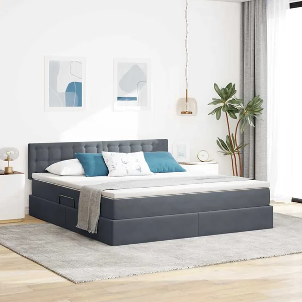 Lit de rangement LED avec matelas Gris foncé 160 x 200 cm
