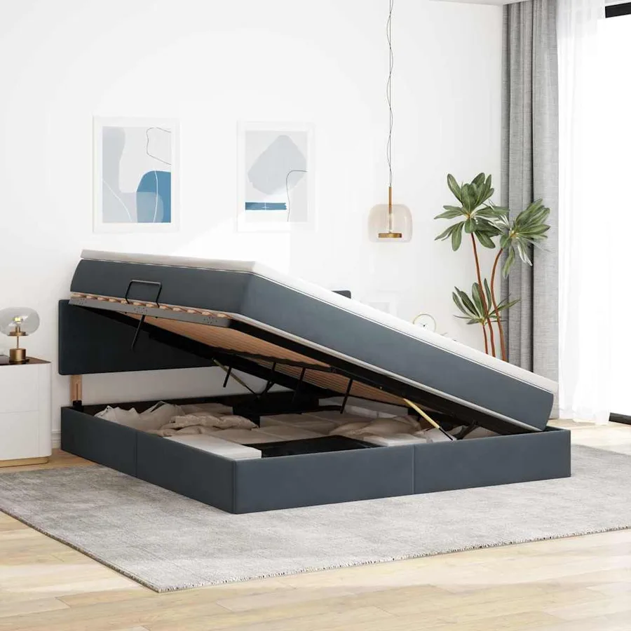 Lit de rangement LED avec matelas Gris foncé 160 x 200 cm - 4