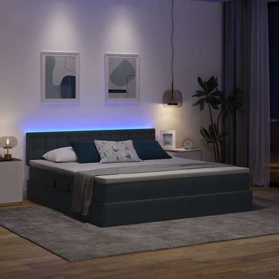 Lit de rangement LED avec matelas Gris foncé 160 x 200 cm - 5