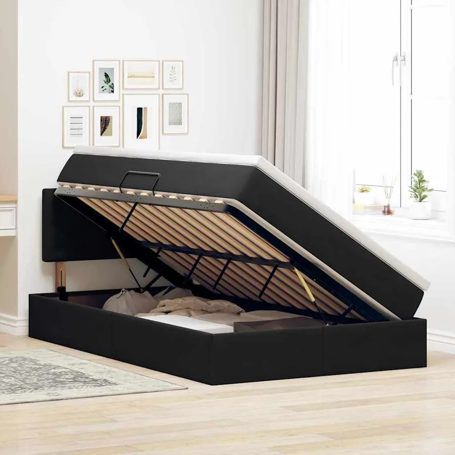 Lit de Rangement avec matelas Noir 120 x 200 cm Velours - 4