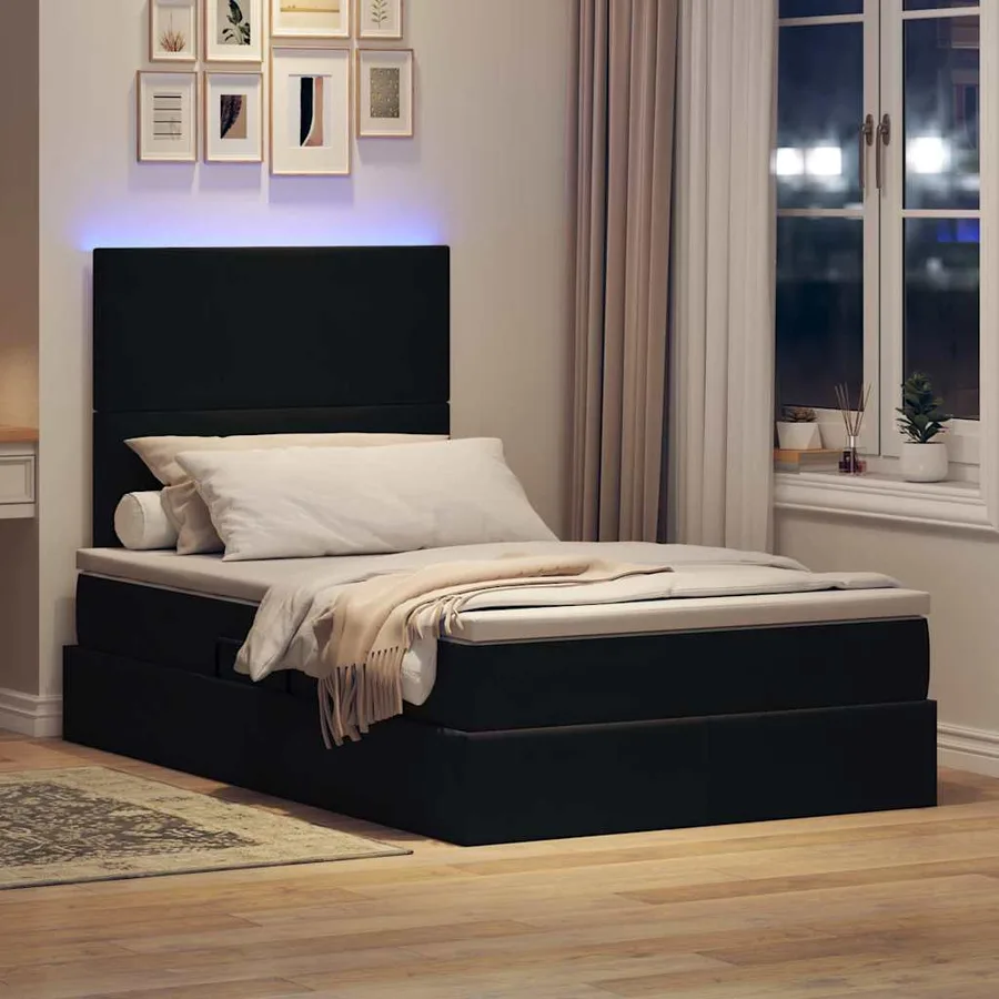 Lit de rangement LED avec matelas Noir 120 x 200 cm Velours - 5