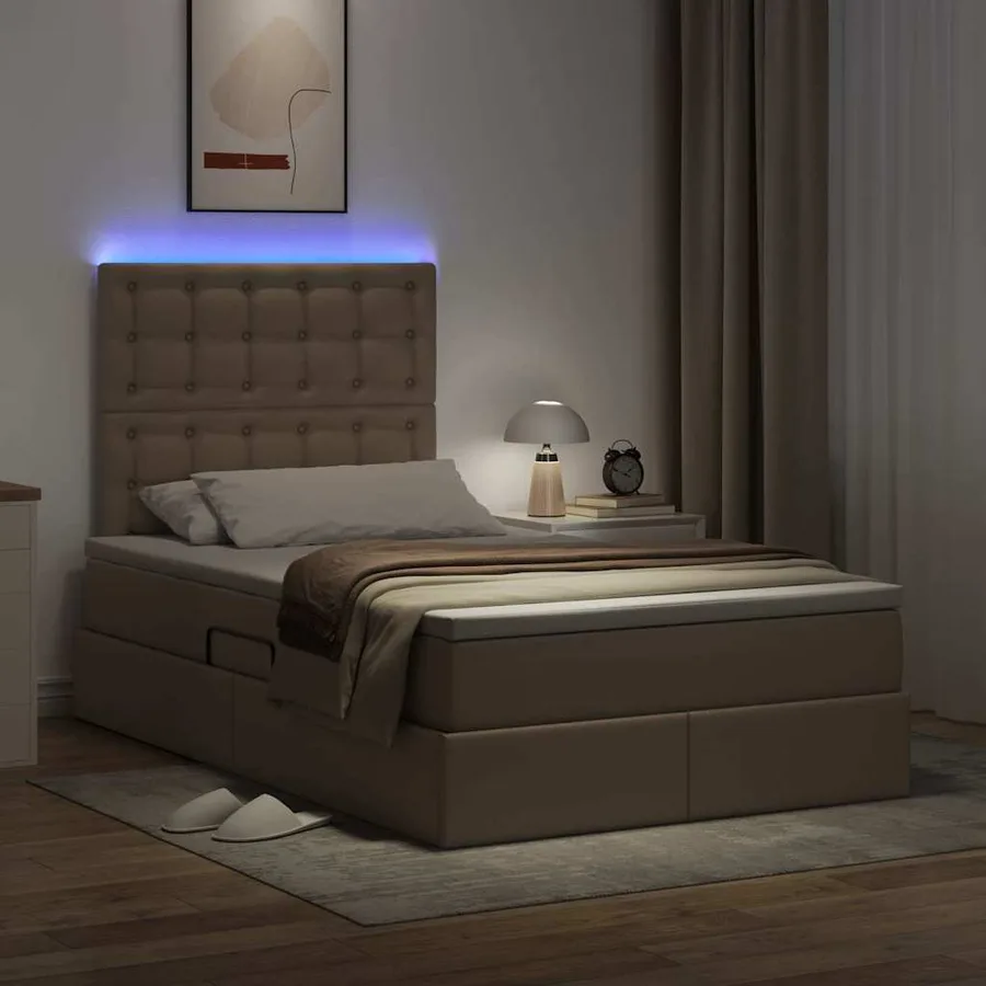 Lit avec rangement et LED Cappuccino 120 x 190 cm Simili cuir - 5