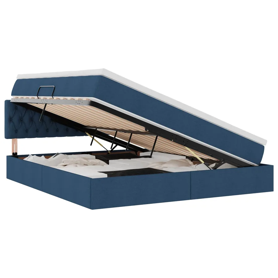 Lit de rangement LED avec matelas Bleu 160 x 200 cm Tissu - 2