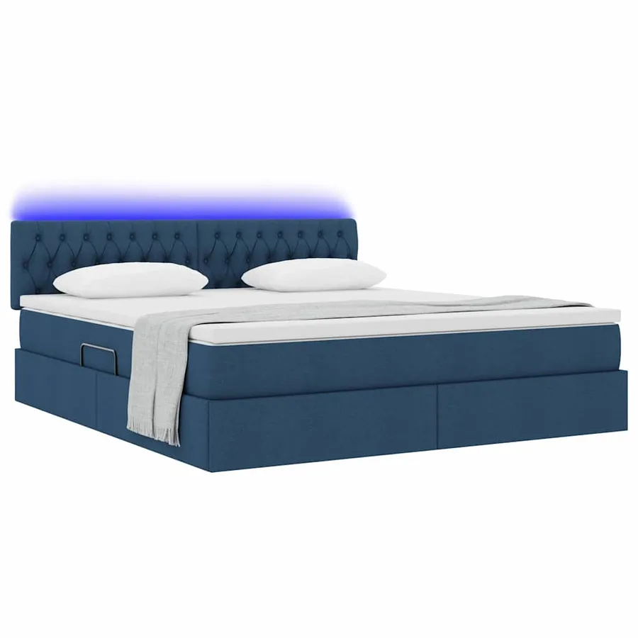 Lit de rangement LED avec matelas Bleu 160 x 200 cm Tissu - 3