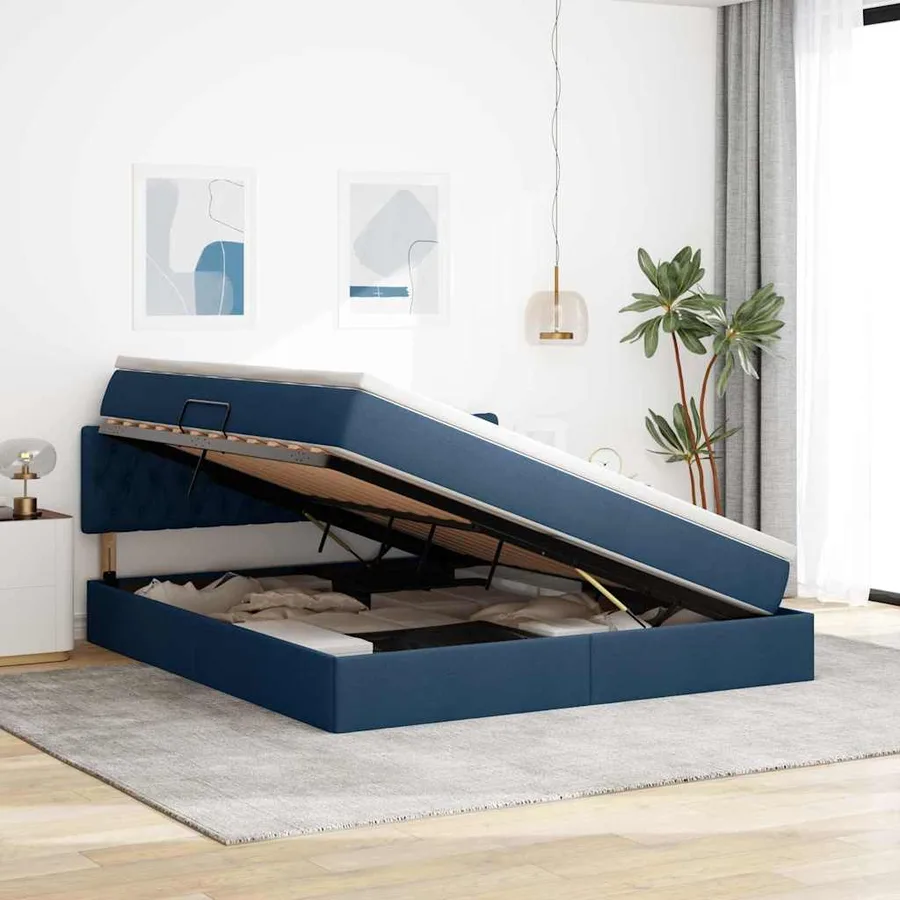Lit de rangement LED avec matelas Bleu 160 x 200 cm Tissu - 4