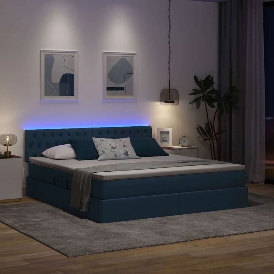 Lit de rangement LED avec matelas Bleu 160 x 200 cm Tissu - 5