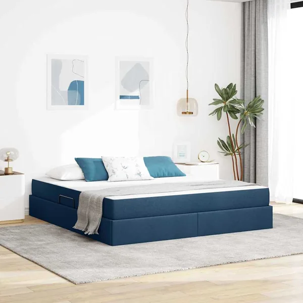 Lit avec rangement et matelas Bleu 160 x 200 cm Polyester